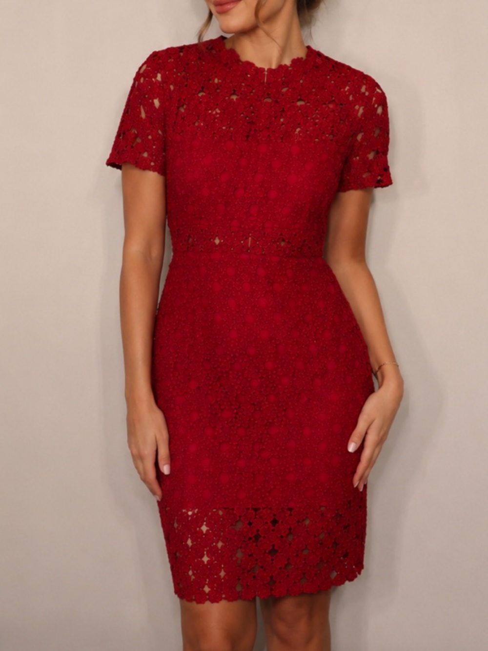 Lulu's Red Lace Midi Dress, bridal shower and wedding guest dress, casual event - Picture 1 of 3